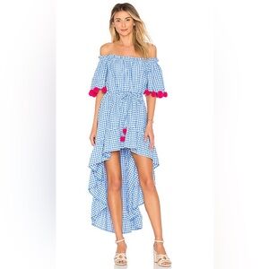 Sundress Alena Gingham Off-Shoulder Dress with Pink Accents